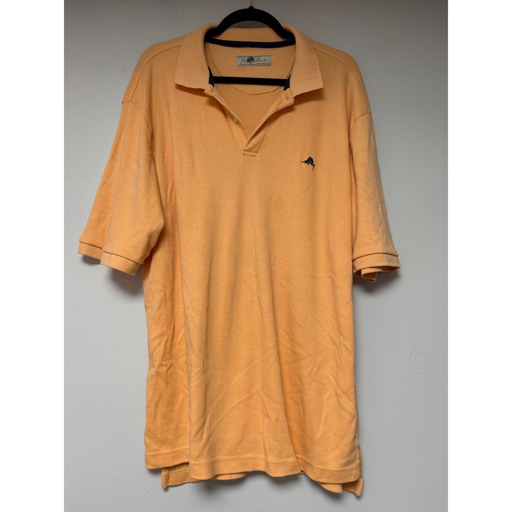 Joe Marlin Mens Orange Embroidered Fish Polo Shirt XL Cotton Blend Casual‎ Golf